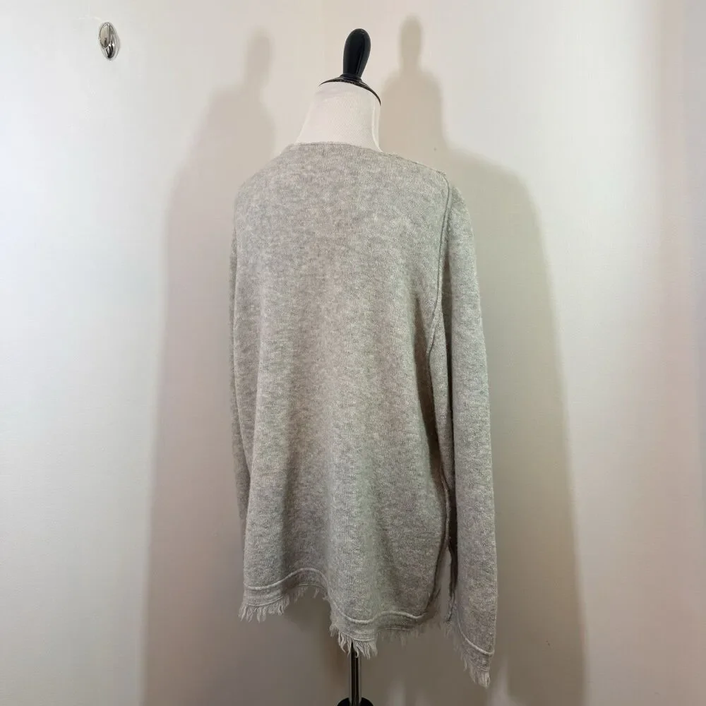 Free People Wool Linen Blend Irresistible Fringe Trim Oversized Grey Sweater S
